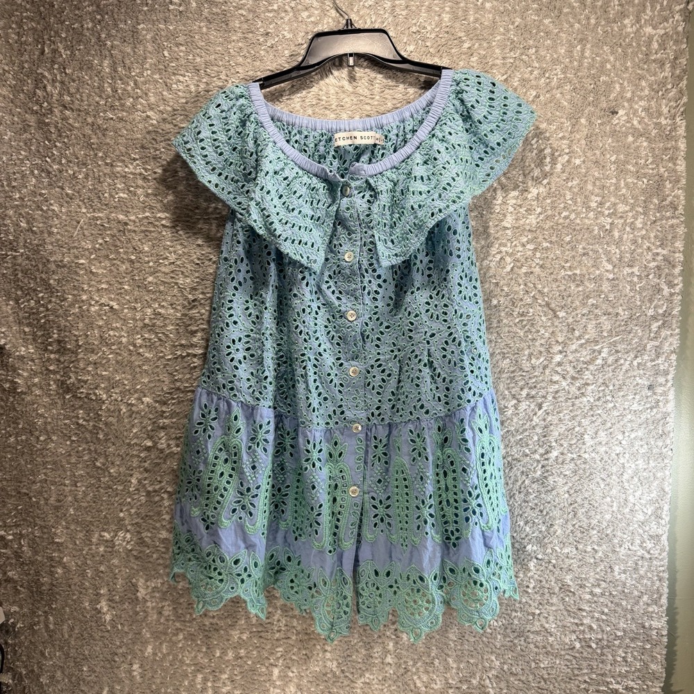 Gretchen Scott Off The Shoulder Tunic Eyelet Button Dress S Cover Up Resort